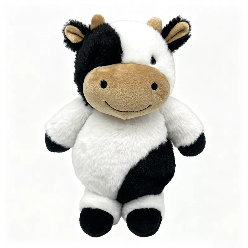 Peluche de vaca esponjosa en blanco y negro